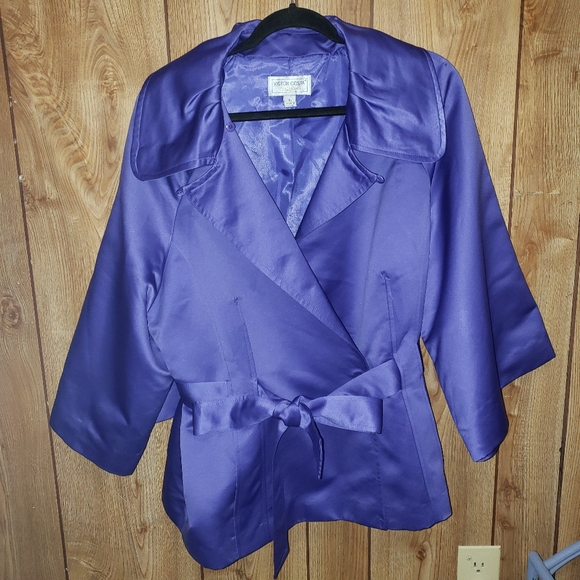 Victor Costa Occasion Jacket Trench Style Lilac Satin  XL Belted - Picture 1 of 5
